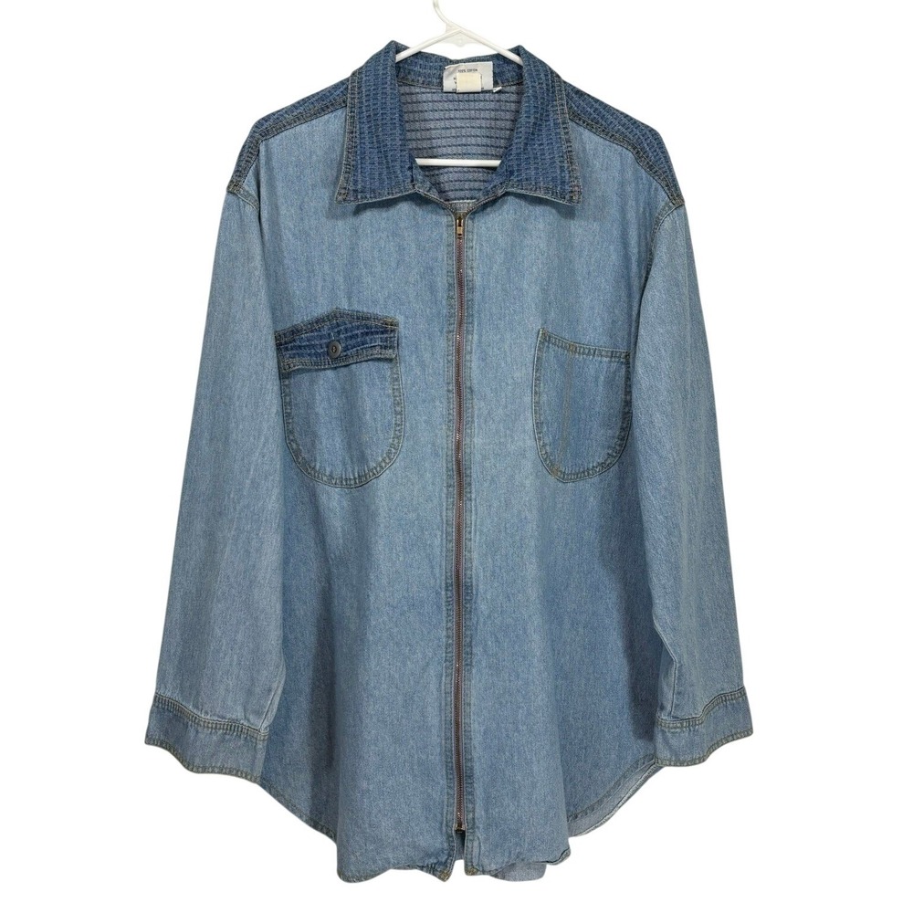 90s Vintage Denim Zip Up Shacket size 14 Minimalist Top Casual Capsule Wardrobe